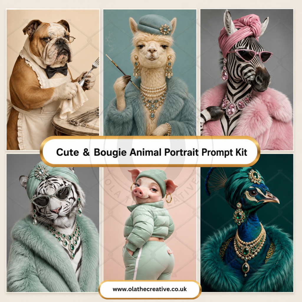 Cute & Bougie Animal Portrait Prompt Kit | Instant Download