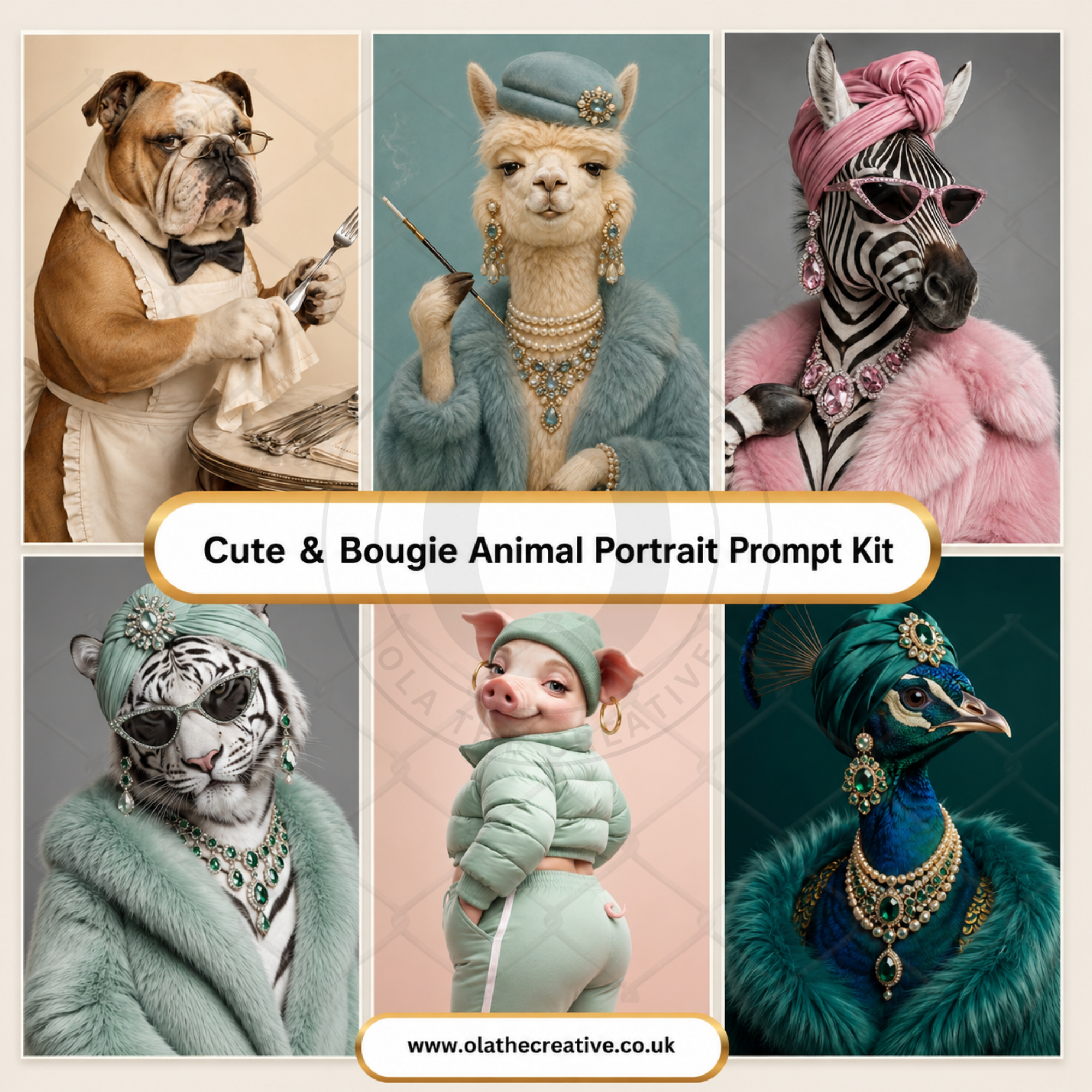 Cute & Bougie Animal Portrait Prompt Kit | Instant Download