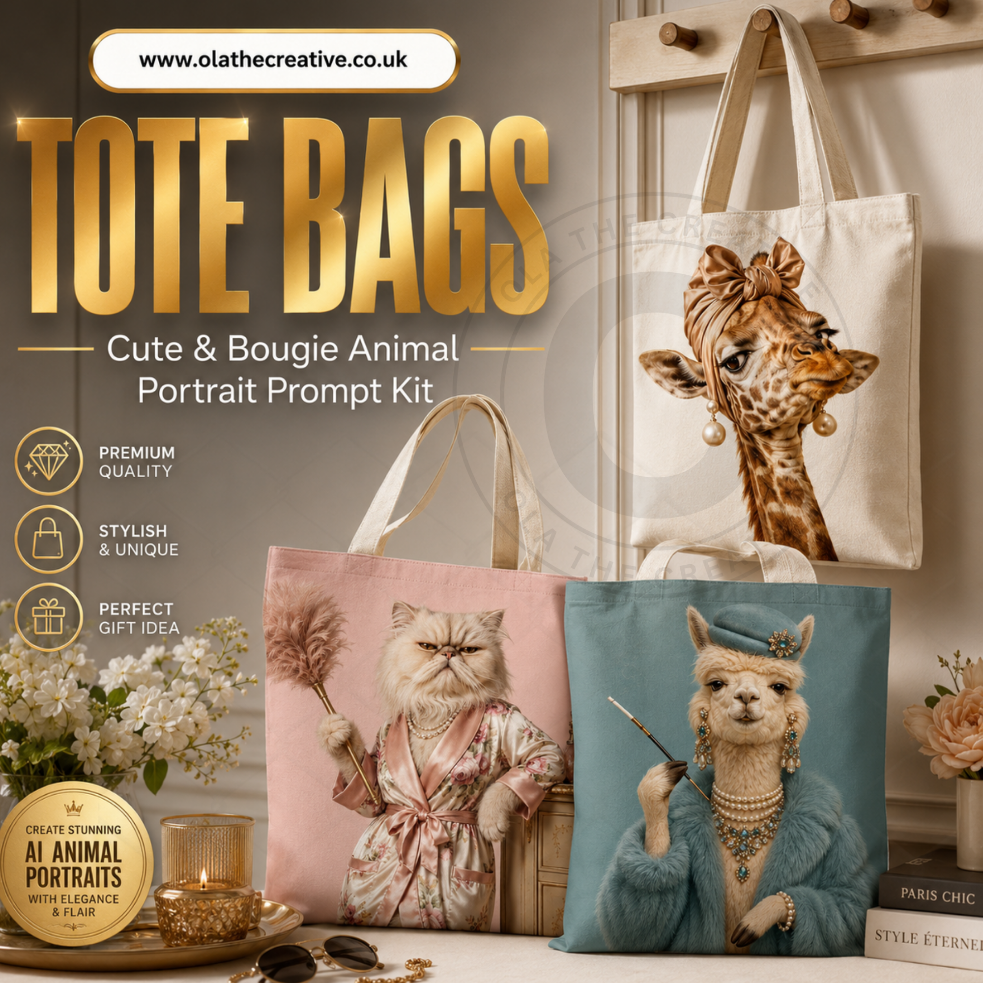 Cute & Bougie Animal Portrait Prompt Kit | Instant Download